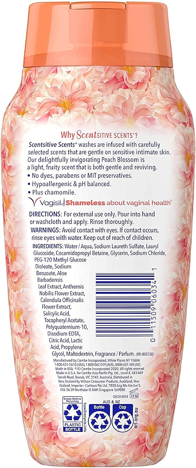 Vagisil Lavado Femenino para la Higiene del Área Íntima, Scentsitive Scents, Flor de Durazno, 354ml