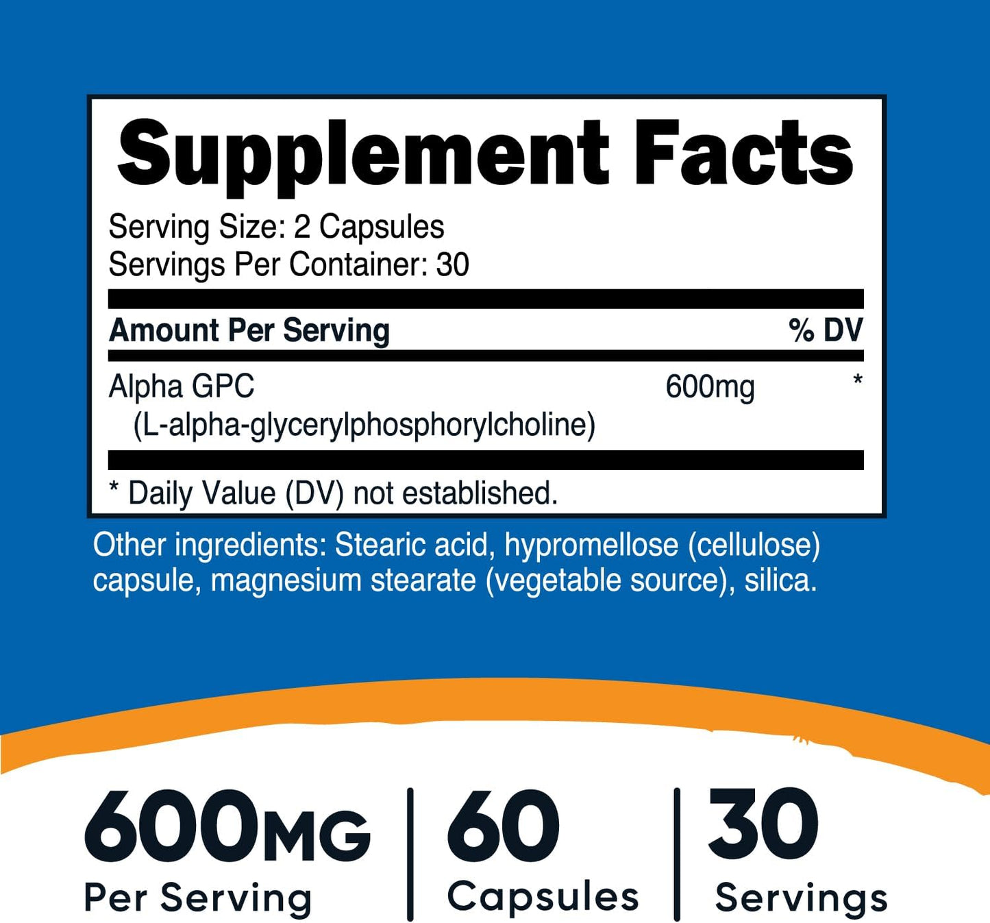 Nutricost Alpha GPC 600 mg por porción, sin OMG y sin gluten