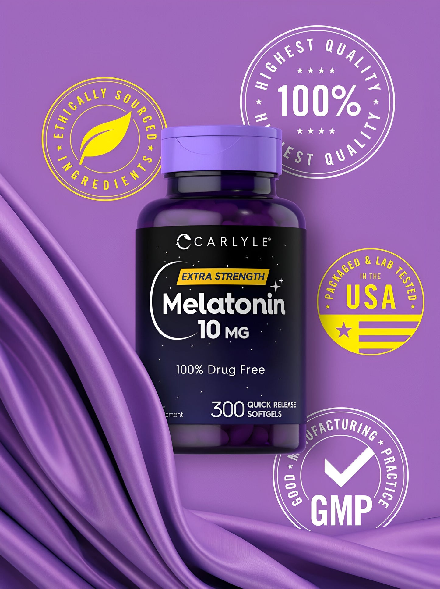 Carlyle Melatonina 10mg | 300 Softgels | para Adultos | Non-GMO, Libre de Gluten