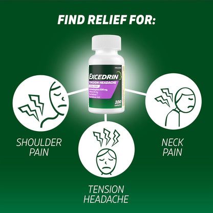 Excedrin Tension Headache- Aspirin free, acetaminophen 500mg y Cafeína 65mg - 100 tabletas