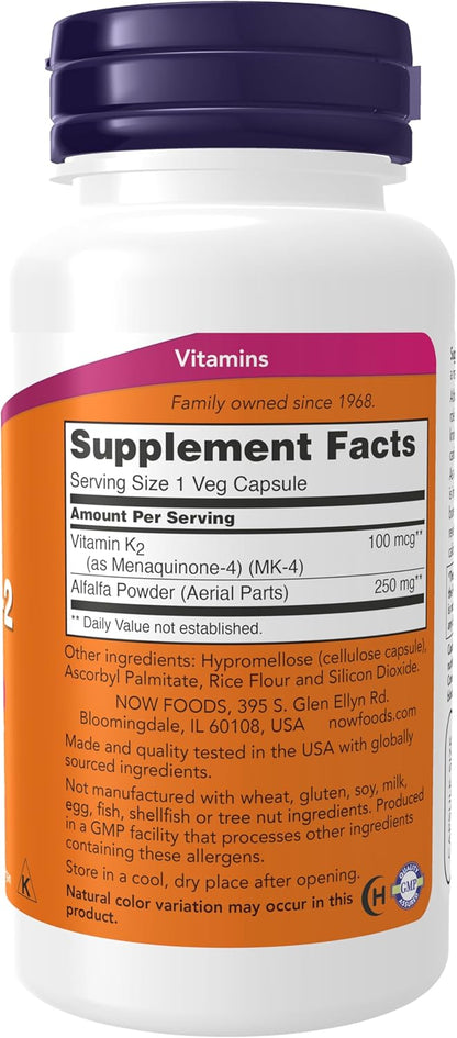 NOW  - Vitamina K-2 100 mcg, 100 capsulas vegetables