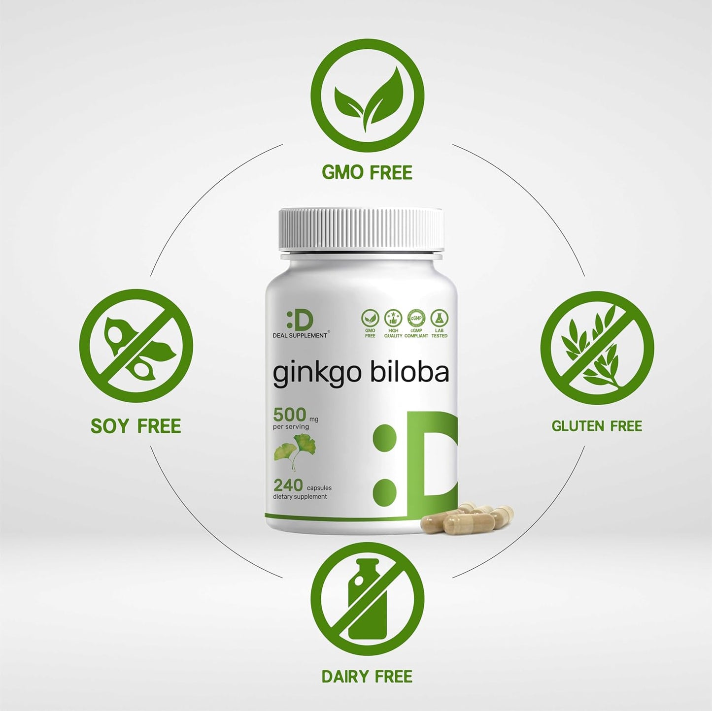 Deal Supplement - Ginkgo Biloba 500mg, 240 capsulas