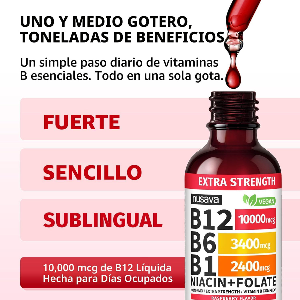 NUSAVA Vitamina B12 líquida sublingual, extra fuerte, 60ml – Beauty Store Perú