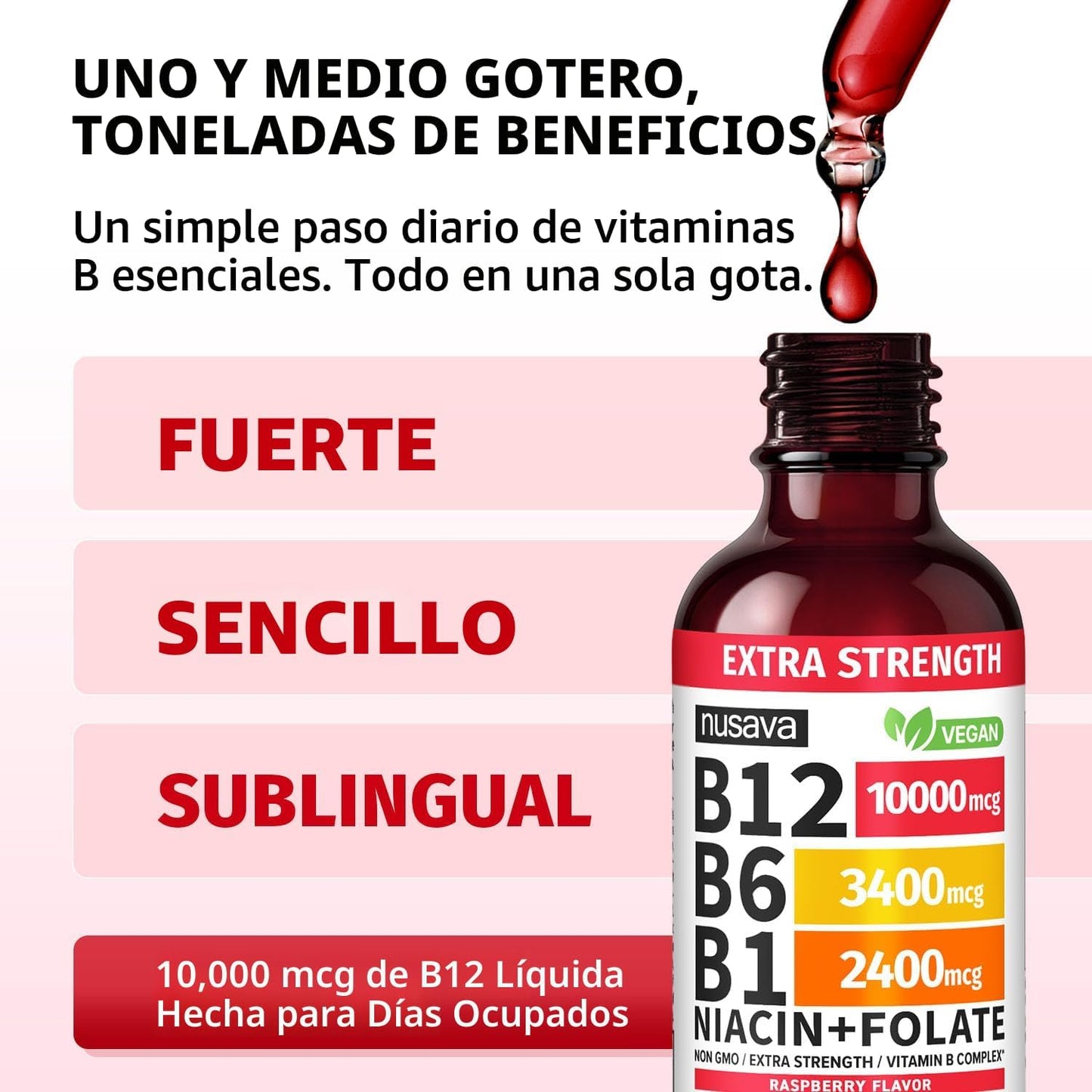 NUSAVA Vitamina B12 líquida sublingual, extra fuerte , 60ml