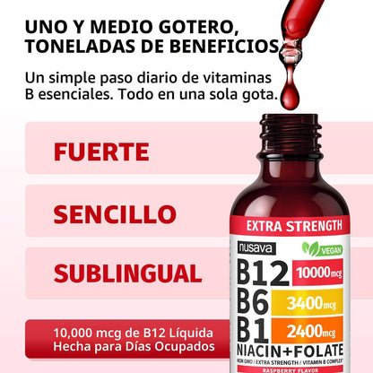NUSAVA Vitamina B12 líquida sublingual, extra fuerte , 60ml