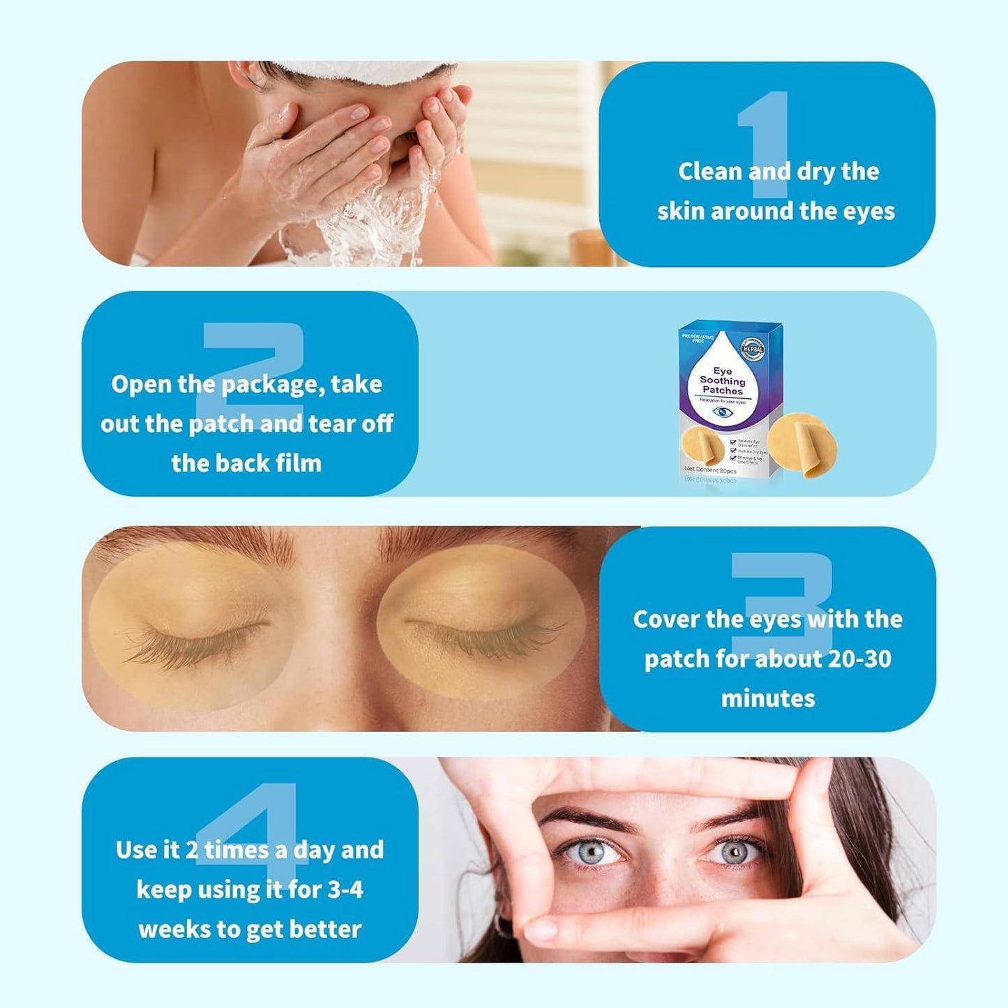 Parche para el cuidado de los ojos, 20 almohadillas