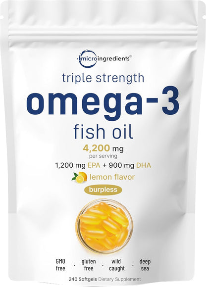 Omega-3 Fish oil 4200mg - 1,200mg EPA + 900mg DHA - 240 capsulas sabor a limon