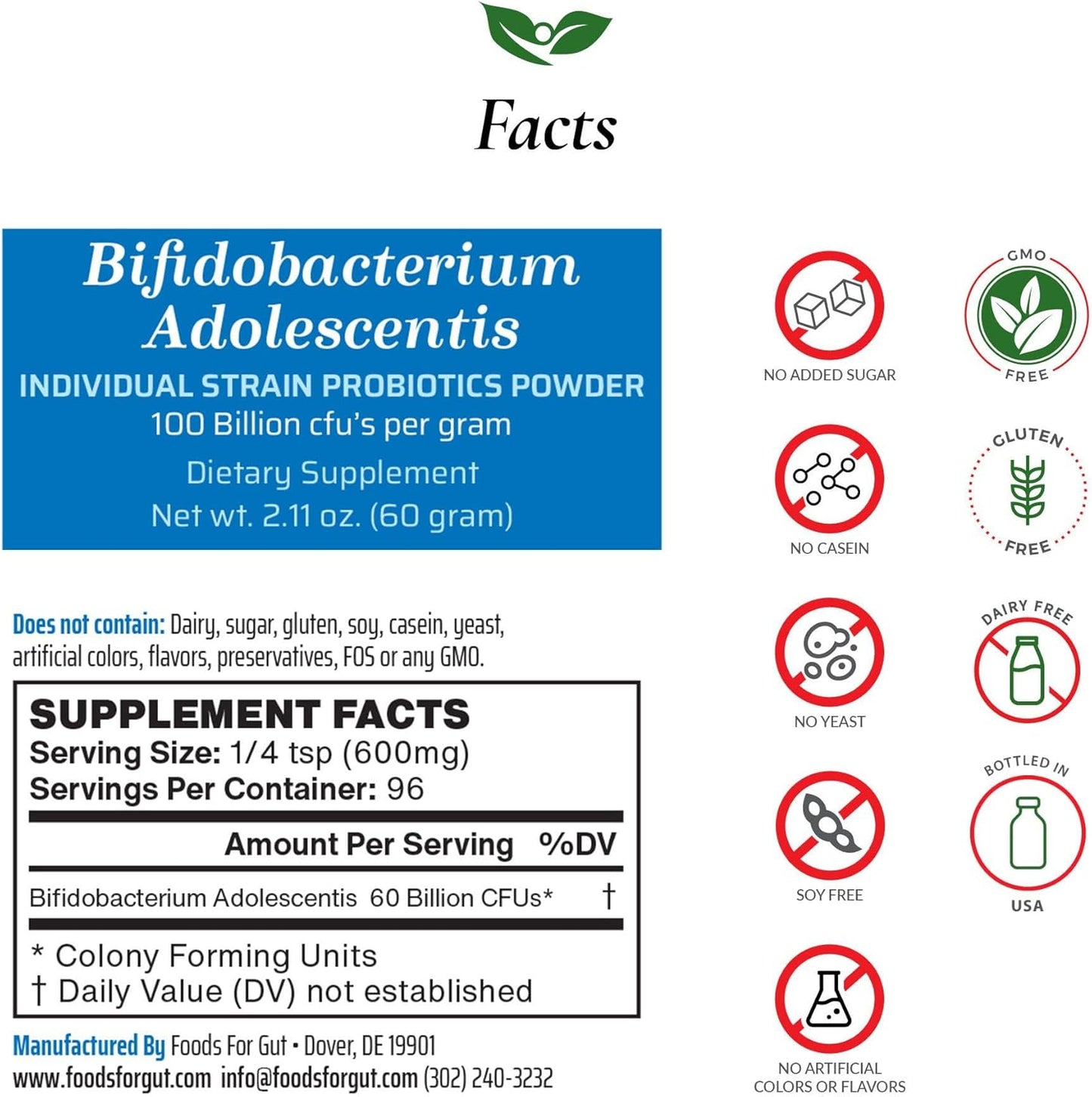 Foods For Gut Bifidobacterium Adolescentis, 60 gr