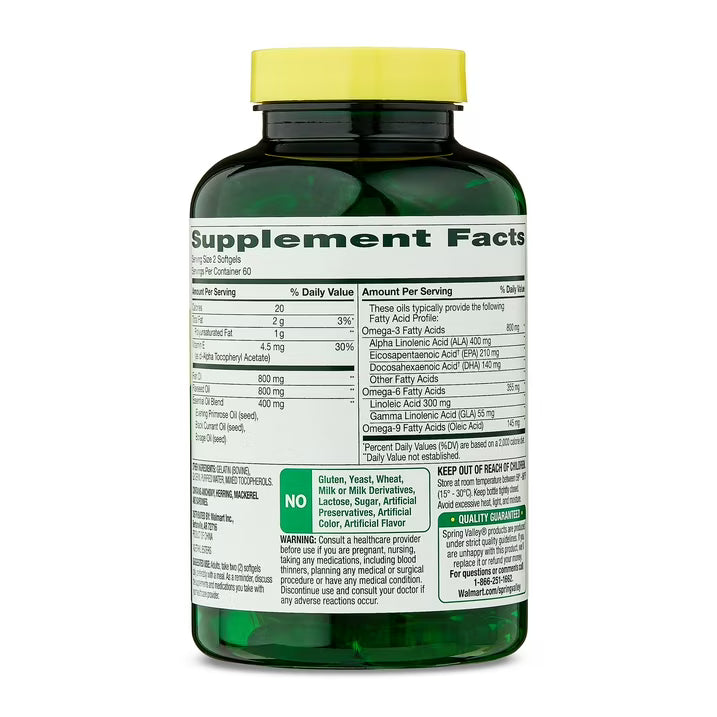Spring Valley - Triple Omega, Fish Oil  800mg, Flaxx  800mg y Aceite de Borage, 120 capsulas