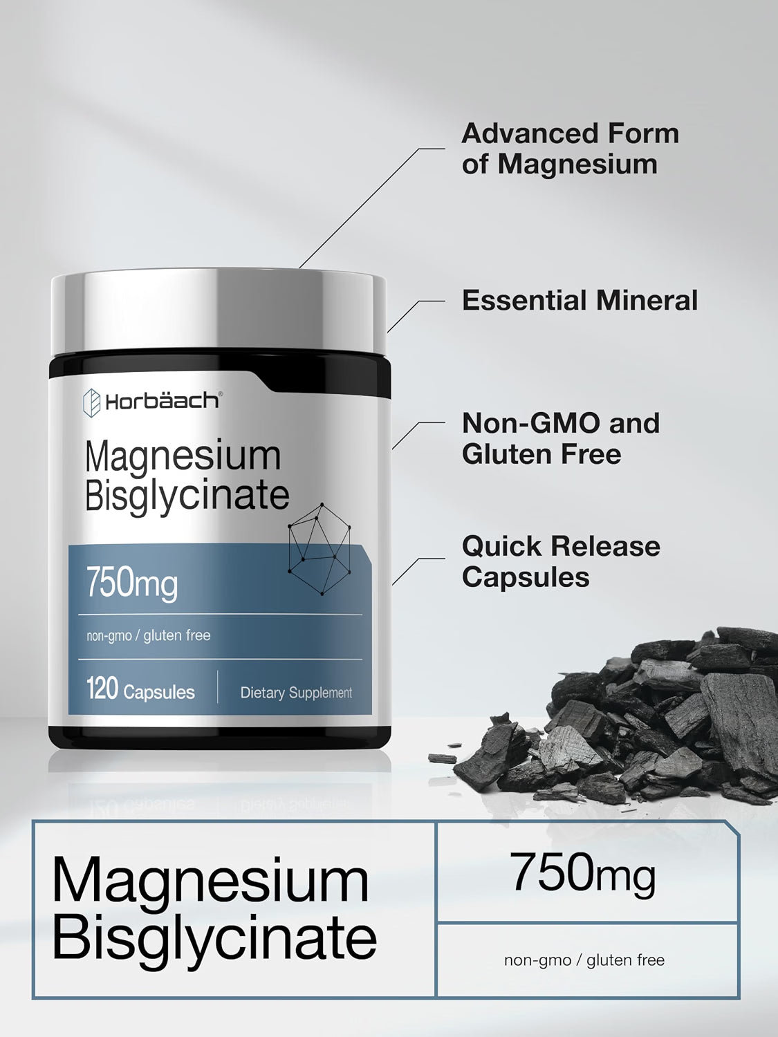 Horbäach - Magnesium Bisglycinate |750mg |  120 capsulas