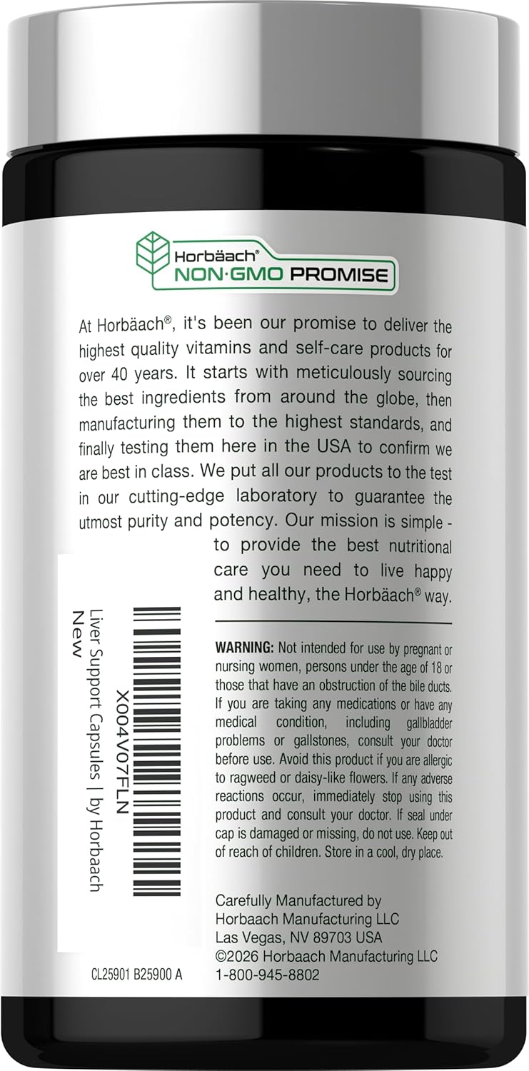 Horbäach Soporte hepático | Cardo mariano de 600 mg | 90 cápsulas vegetarianas