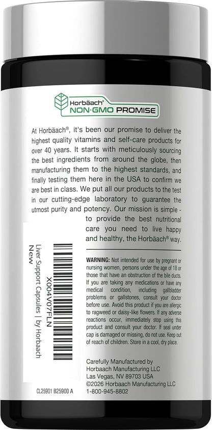 Horbäach Soporte hepático | Cardo mariano de 600 mg | 90 cápsulas vegetarianas