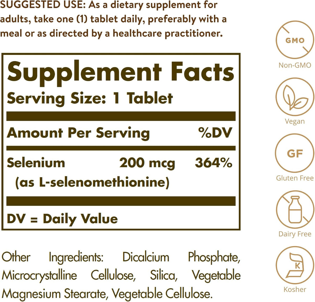 Solgar Selenio Libre de Levadura 200 mcg, 250 tabletas