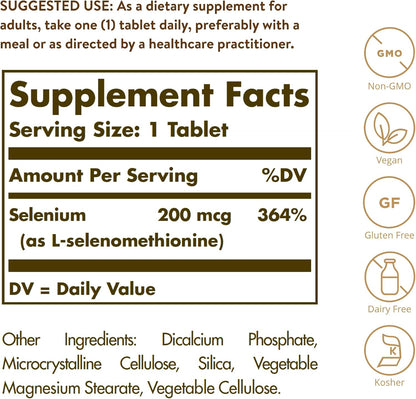 Solgar Selenio Libre de Levadura 200 mcg, 250 tabletas
