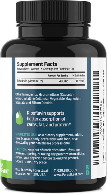 Rivoflavin  400 mg Vitamina B12 Forestleaf Formula Avanzada 90 Capsulas