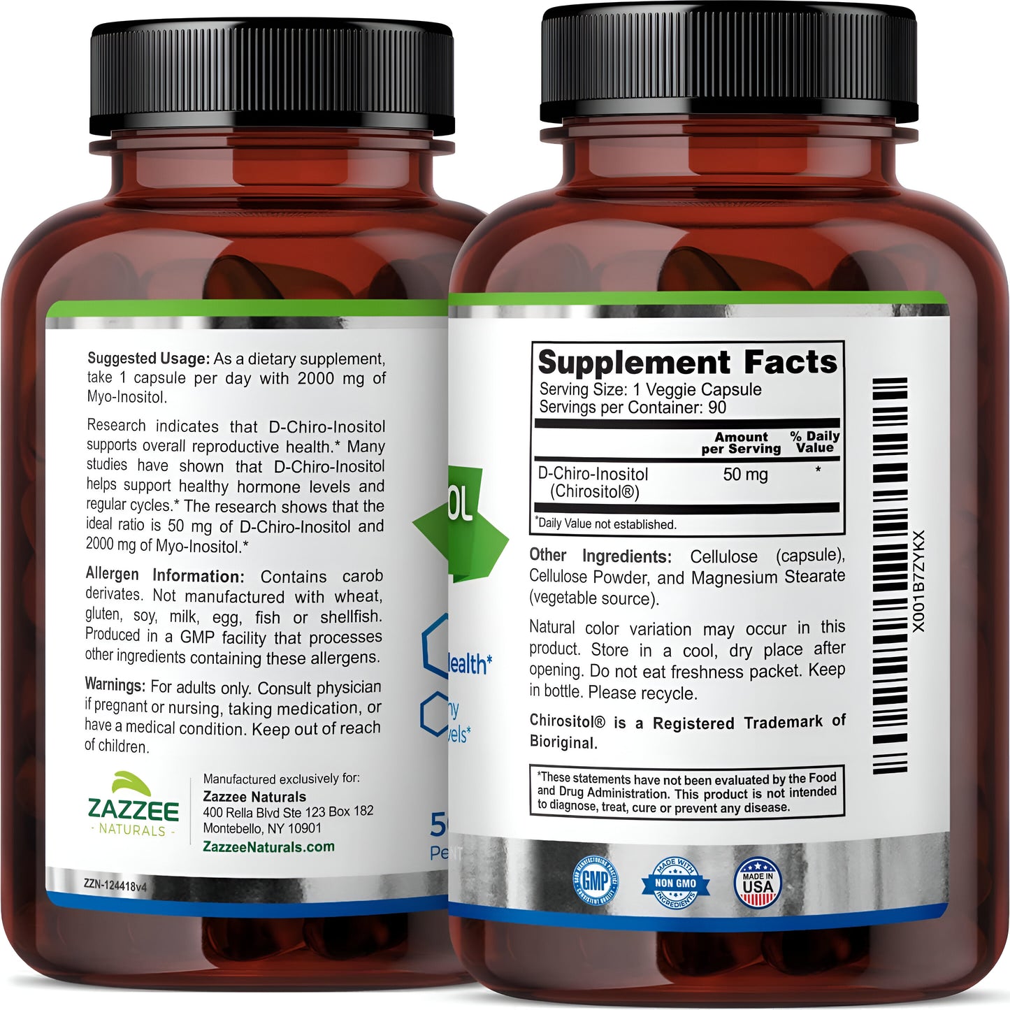 D-CHIRO INOSITOL 50 mg - 90  Capsulas  Zazze- Reproduccion y Fertilidad