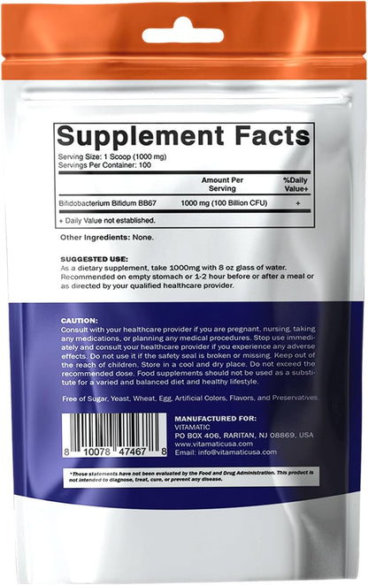 Vitamatic Bifidobacterium Bifidum Probiotic Powder - Apoyo a la salud digestiva - 100 gr