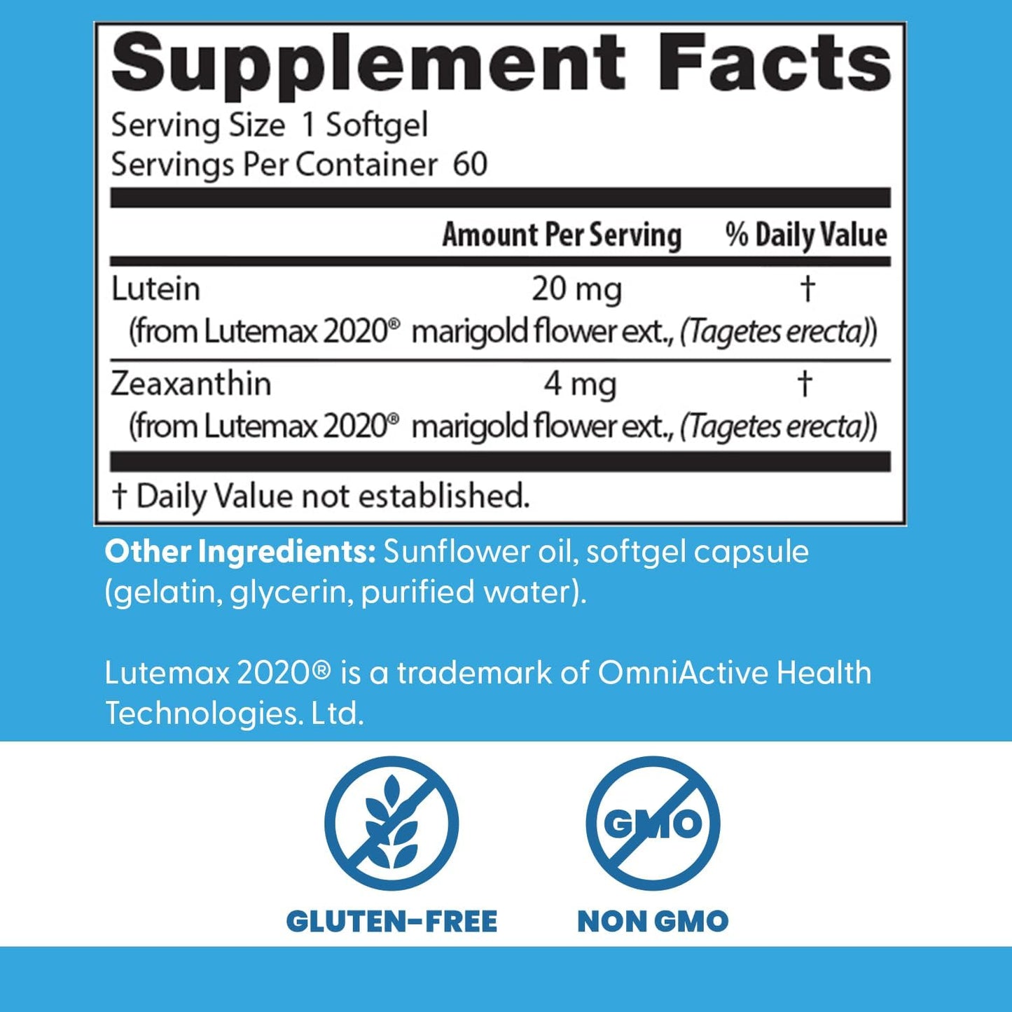 Doctor Best - Lutein 20mg extracto de flor de caléndula Lutemax 2020 - 60 cápsulas blandas