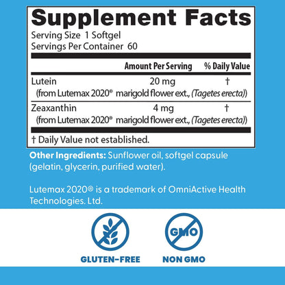 Doctor Best - Lutein 20mg extracto de flor de caléndula Lutemax 2020 - 60 cápsulas blandas