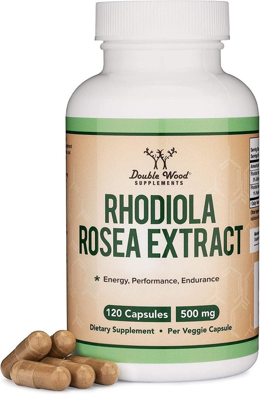 Double Wood Suplemento Rhodiola Rosea de 500 mg, 120 cápsulas veganas