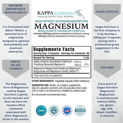Kappa Nutrition Magnesium Bisglycinate Absorción superior - 120 Cápsulas