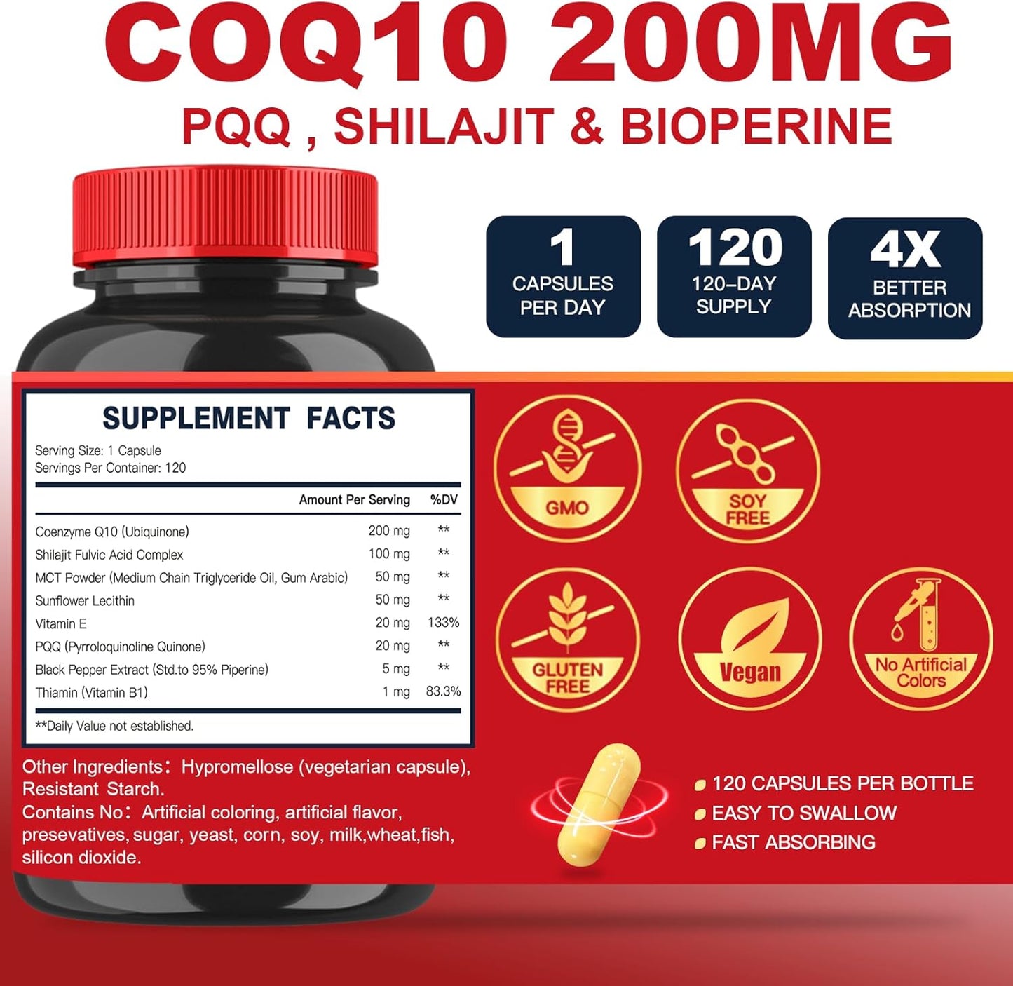 Dr.Foster - CoQ10 200mg with PQQ & Shilajit(SUPER POTENCY),  120 capsulas
