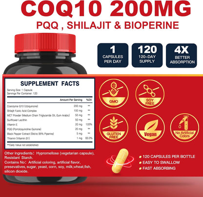 Dr.Foster - CoQ10 200mg with PQQ & Shilajit(SUPER POTENCY),  120 capsulas