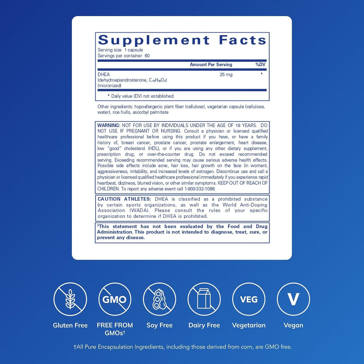 Pure Encapsulations - Dhea 25mg , 60 capsulas