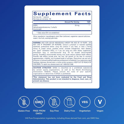 Pure Encapsulations - Dhea 25mg , 60 capsulas