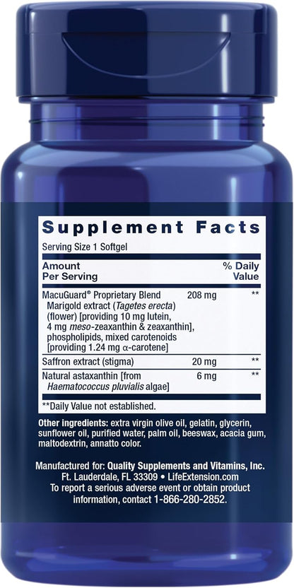 Life Extension - MacuGuard ocular support con Saffron y Astaxanthin, 60 capsulas