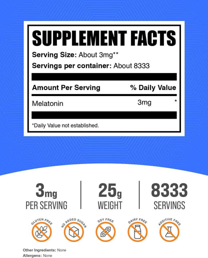 BulkSupplements. com Melatonina Powder 3mg en polvo - 25g (8333 servings)