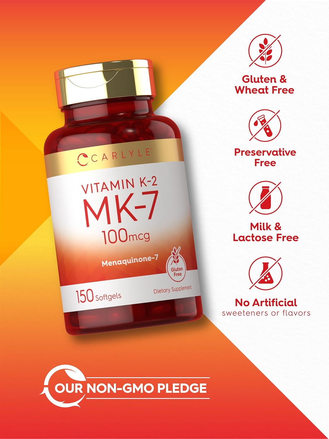 Carlyle Vitamina K2 MK7 100 mcg | 150 cápsulas blandas