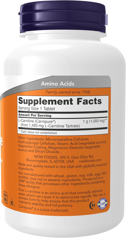 NOW Foods Suplementos, L-Carnitina 1,000 mg, 100 Tabletas
