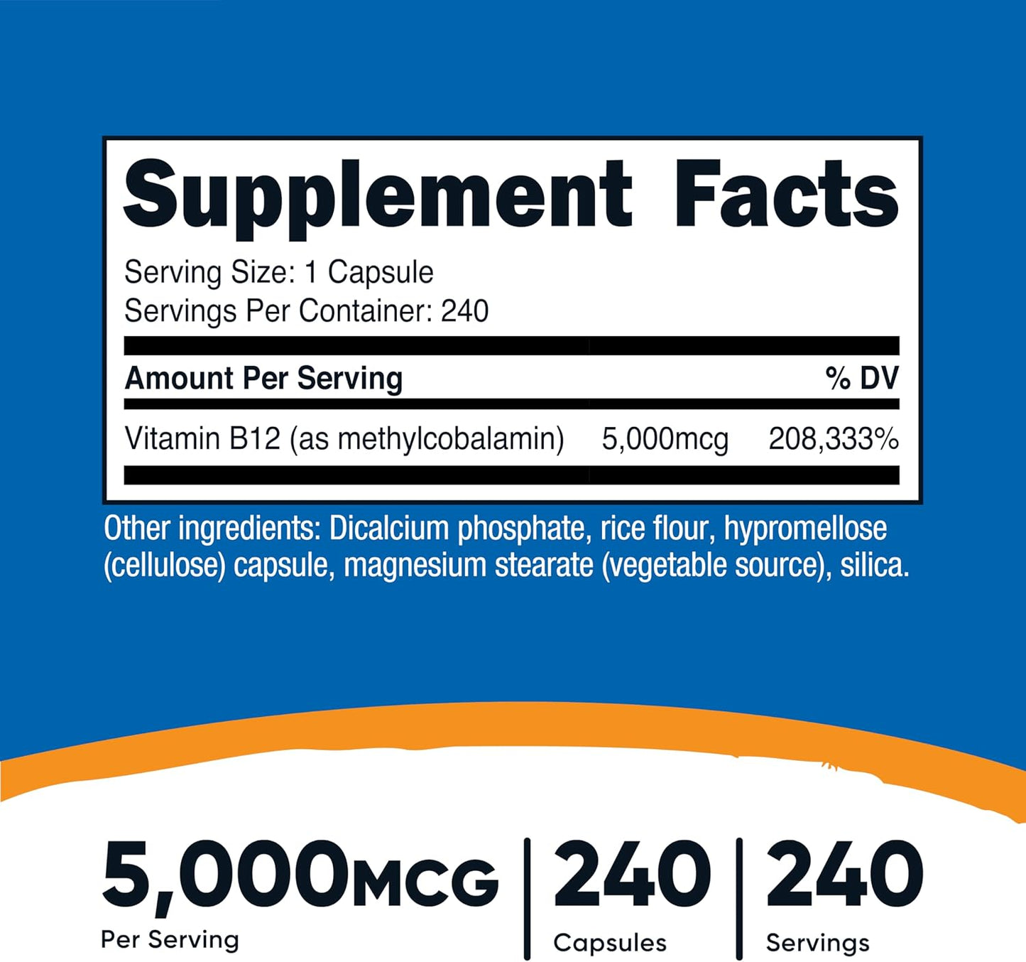 Nutricost - Vitamina B12 (Methylcobalamin) 5,000mg - 240 capsulas