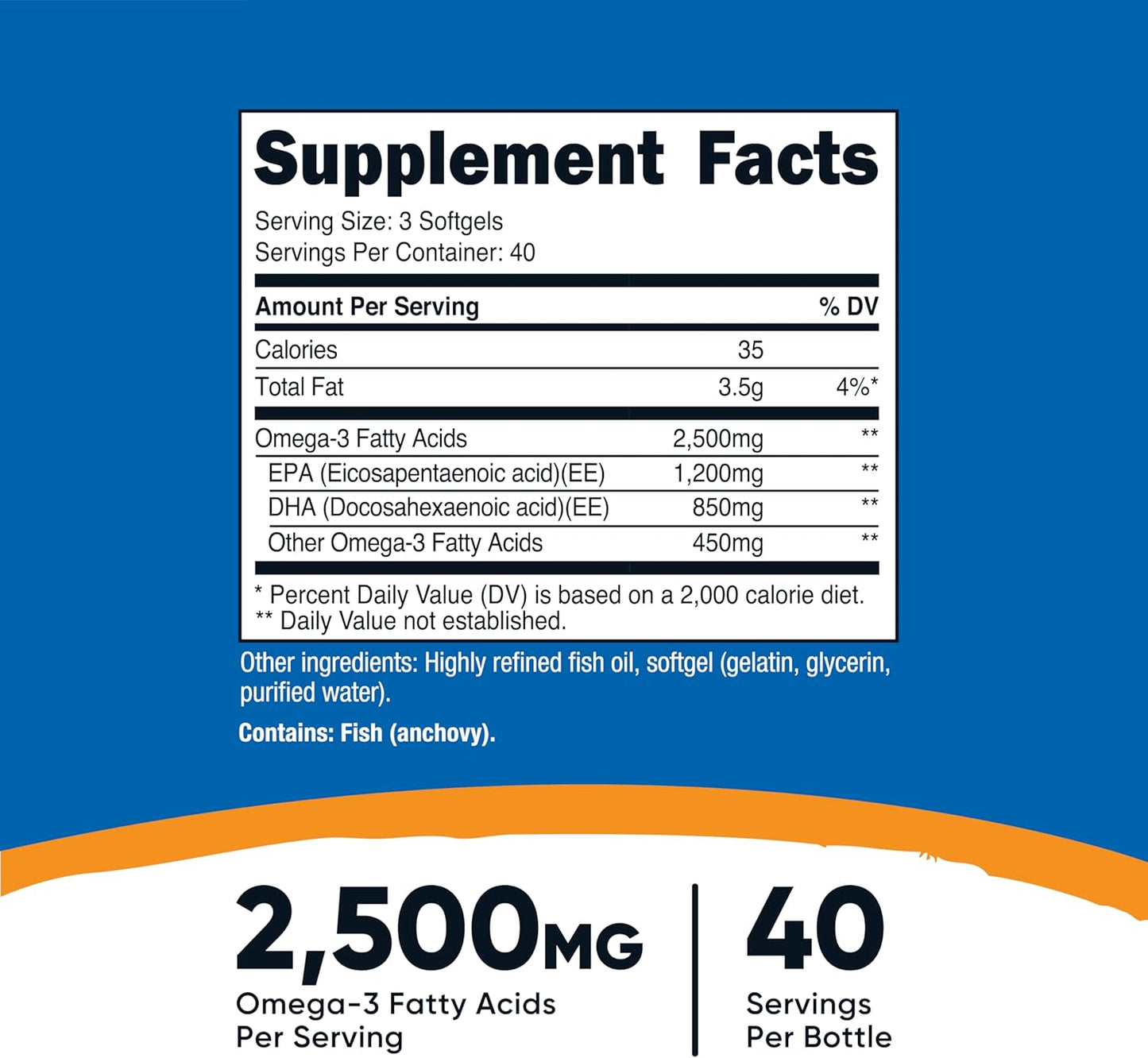 Nutricost Omega 3 - 2500 mg, 120 Softgels