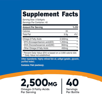 Nutricost Omega 3 - 2500 mg, 120 Softgels