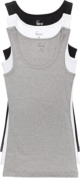 Felina Camiseta sin mangas acanalada de algodón para mujer PACK 3