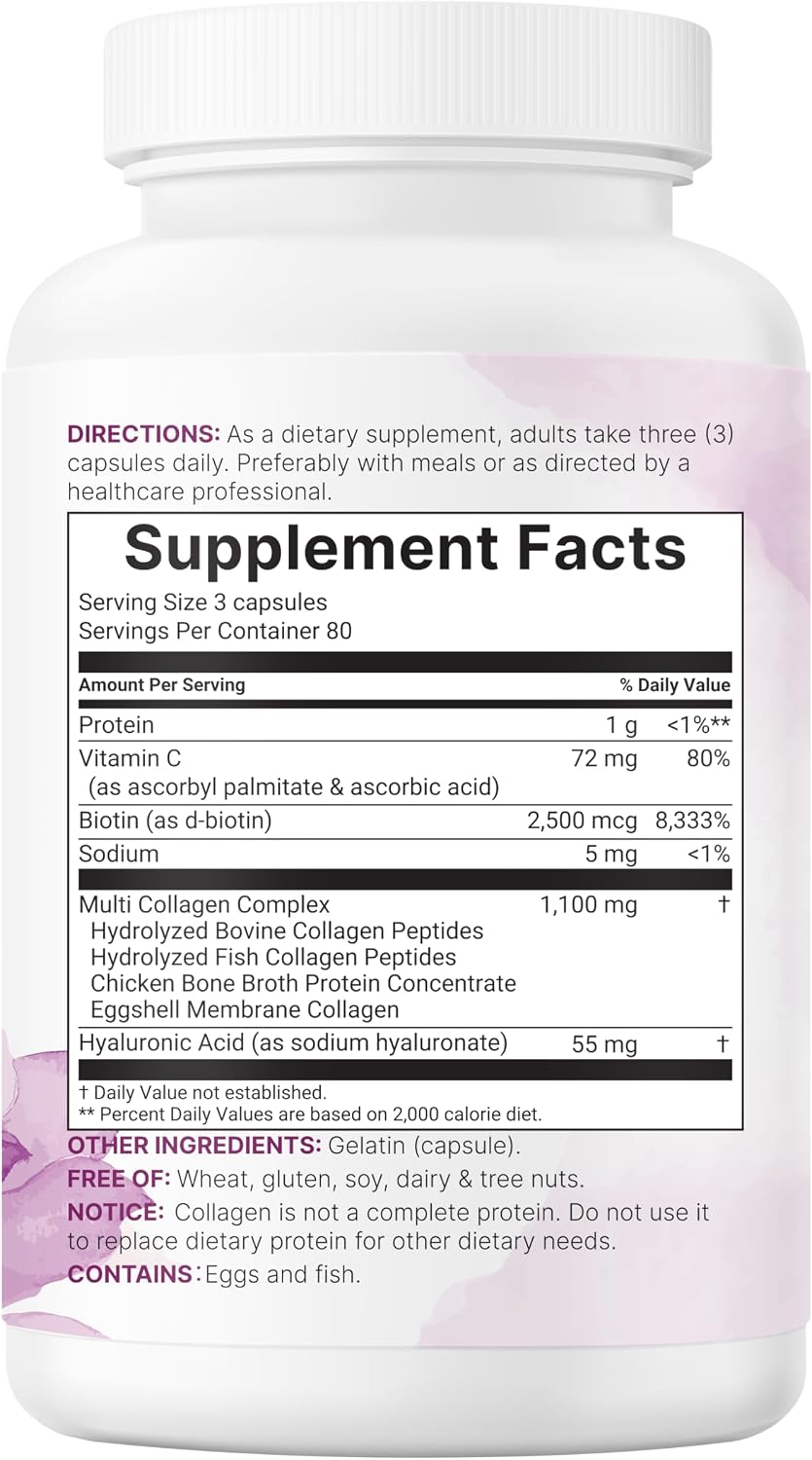 MicroIngredients- Multi Colageno peptides complex tipo I,II,III,V,X - 240 capsulas