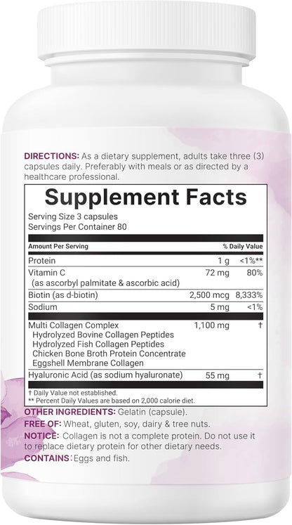 MicroIngredients- Multi Colageno peptides complex tipo I,II,III,V,X - 240 capsulas