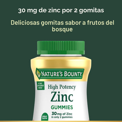 Nature's Bounty Gomitas de zinc, 30 mg, sabor a bayas mixtas, 120 unidades