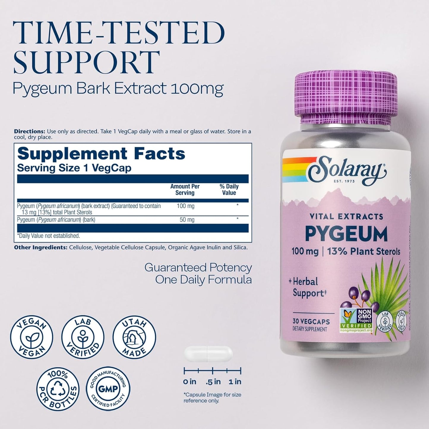 SOLARAY Extracto de corteza de Pygeum, 30 cápsulas vegetales