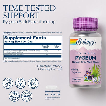 SOLARAY Extracto de corteza de Pygeum, 30 cápsulas vegetales