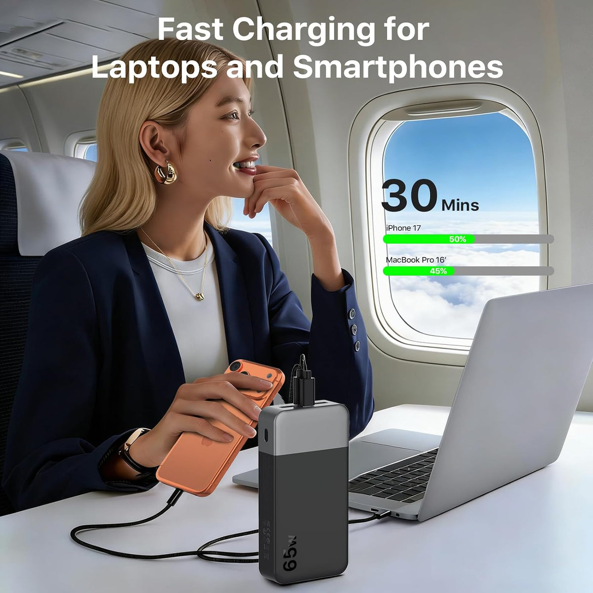 Cargador portátil NOBIS de 20 000 mAh y 65 W con carga rápida