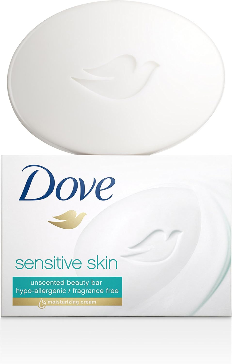 Dove Beauty Bar, Sensitive Skin - Jabón Hidratante, sin fragancia, hipoalergénico 106 gr