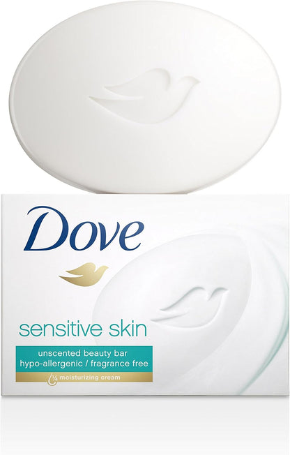 Dove Beauty Bar, Sensitive Skin - Jabón Hidratante, sin fragancia, hipoalergénico 106 gr