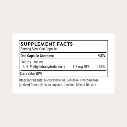 THORNE - 5-MTHF -1 mg . Suplemento de metilfolato (Folato B9 activo) 60 capsulas