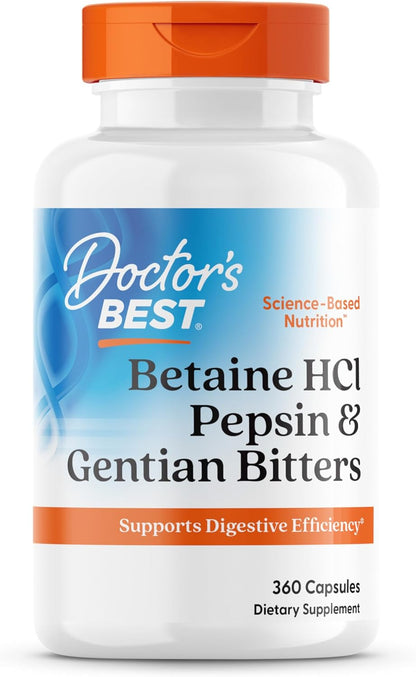 Doctor's Best- Betaine HCI Pepsin & Gentian Bitters,  capsulas