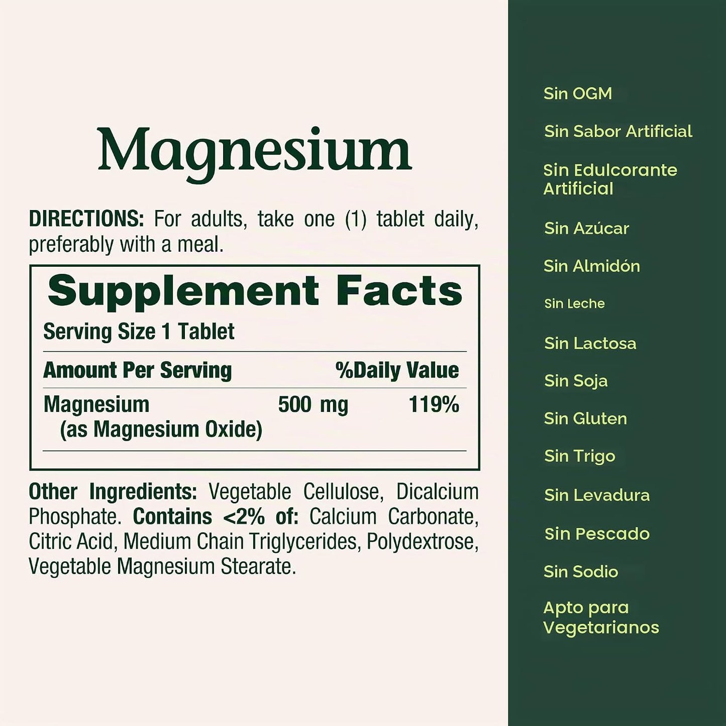 Nature's Bounty Tabletas de magnesio de 500 mg, 200 unidades
