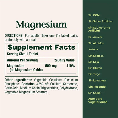Nature's Bounty Tabletas de magnesio de 500 mg, 200 unidades
