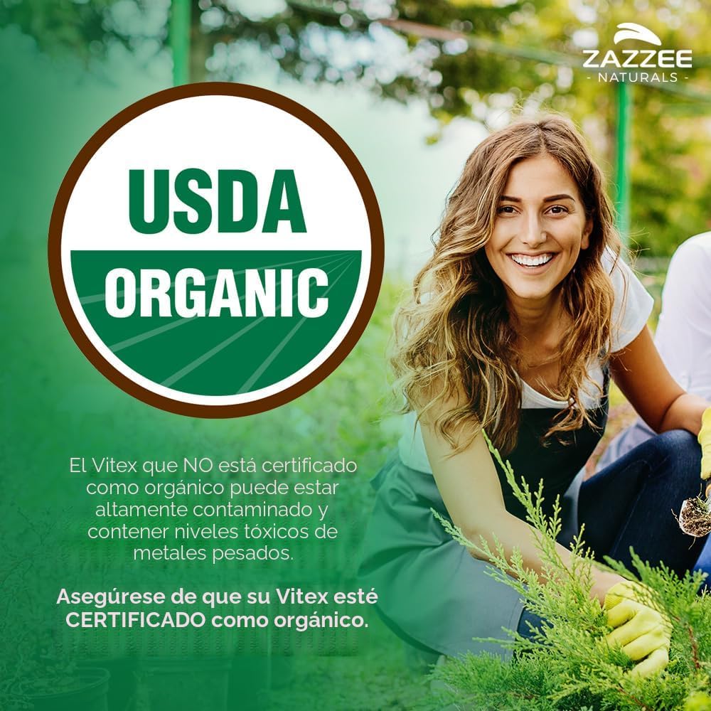 Zazzee USDA Organic Vitex 4:1 Extracto, 120 cápsulas veganas